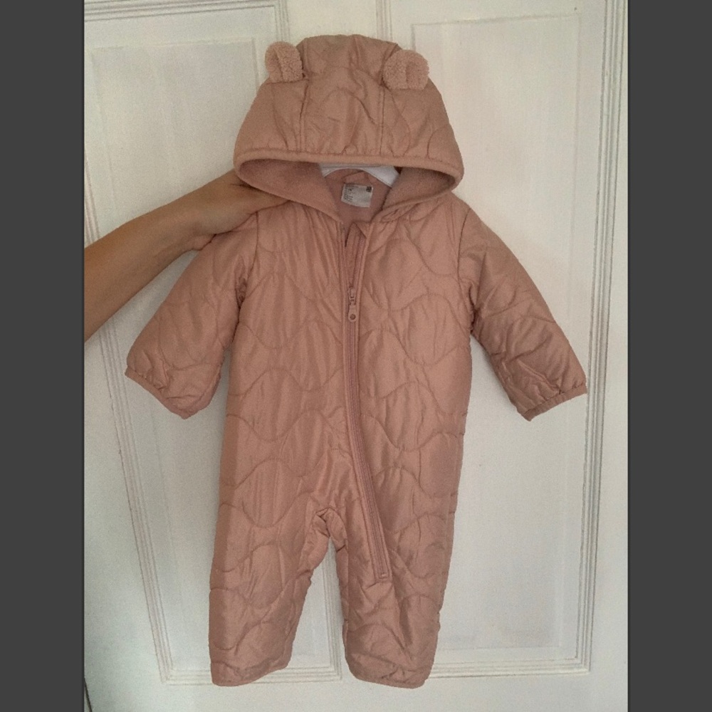 Pink Teddy Bear Padded fleece lined One Piece winter Suit, NWT, 3-6 Months